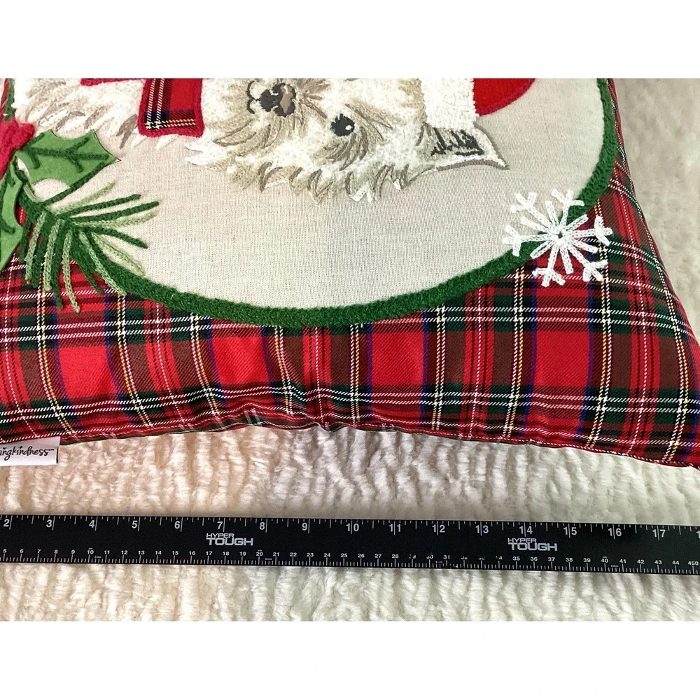 Christmas Dog Throw Pillow Yorkie Terrier Plaid Embroidered LovingKindness